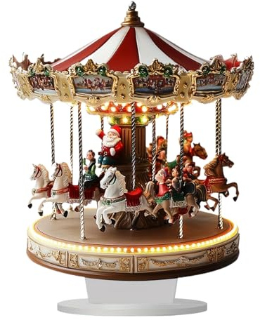 Carrusel navideño en Miniatura - Decoración de Pueblo navideño en 2D | Decoración navideña de Mesa para estantería Interior, repisa de Chimenea, Adorno Invernal de Temporada para Celebrar la Navidad