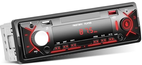 Inefala 1 Din Bluetooth bilstereo, 1 DIN bilstereo med FM-radio, Bluetooth 5.0, handsfree-samtal, USB snabbladdning, AUX-IN, TF, 7-färgslampa