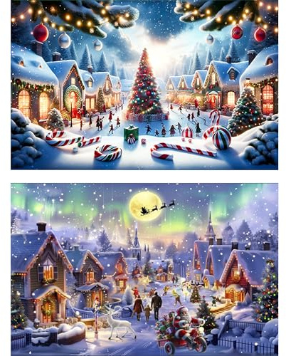 2 Piezas Diamond Painting Navidad 40x30 CM, DIY 5D Pintura Diamante Navideña Kit Completo Para Adultos y Niños Principiantes, Pintura de Diamantes Paisaje Invernal Decoración para Pared, Hogar
