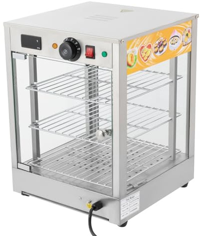 XIAYUHE Vitrina de mantenimiento del caliente,800W Comercial eléctrico con iluminación,Barra caliente de 3 pisos,Temperatura ajustable,Pantalla digital,Acero inoxidable