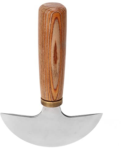 Pssopp Cuchillo de Cuero, de Nogal Cuchillo Medio Redondo con Cuchilla de Acero de Alta Carbono para Cuero, Talla, Corte y Manualización