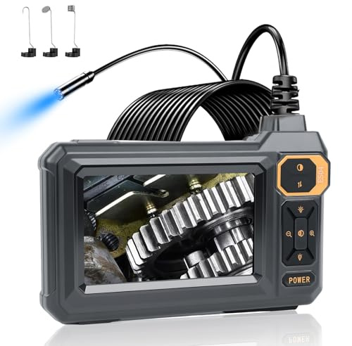 Telecamera Endoscopica Industriale 1080P, Sonda con Telecamera per Ispezione Tubi con Schermo IPS 4.3 Impermeabile IP67, 8 LED, Cavo Semi-Rigido 5m per Auto, Meccanici, Controllo Tubi Fognature