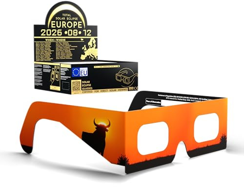 Gafas Eclipse Solar Homologadas ISO 12312-2 CE EPI | Lentes para Eclipse Solar | Fabricante Europeo Reconocido AAS | Eclipse Total España 2026 | 55+ Diseños | Packs 1/2/6/10/50/100