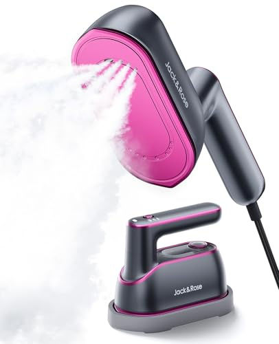 Jack ＆ Rose Clothes Steamer, 8s Fast Heat-up Travel Steamer for Clothes,Travel Steam Iron Mini, 180° Rotating Handle & Large Ceramic Heat Panel