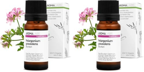 Geranio Rosato Bourbon BIO (Pelargonium graveolens - Bourbon) - 10 mL - Olio Essenziale Chemiotipizzato e Certificato AB - Aroma Labs - Made in France (Confezione da 2)