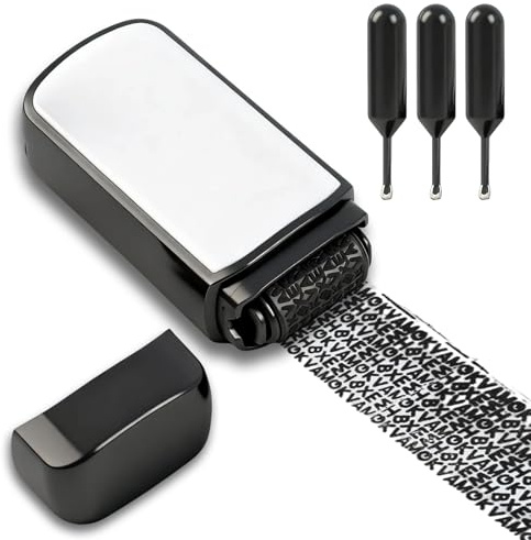 Address Privacy Roller Stamp, Confidential Information Cover Stamp with 3 Refills, Document Privacy Protection Roller for Mail, Parcels and Paperwork, Cover up Private Information on Parcels