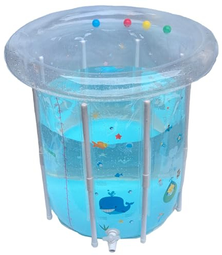 Piscina para niños 29.5x31.5in Piscina Inflable para bebés Patrón de Dibujos Animados Natación para bebés con Drenaje PVC Sellado Transparente Enfriamiento para niños pequeños par