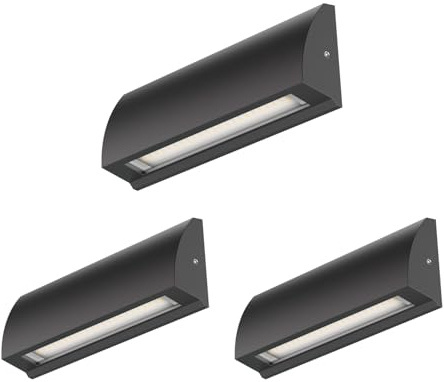 ledscom.de 3x LED Wandleuchte/Treppenlicht SEGIN für außen, IP54, flach, Downlight, schwarz matt, eckig, 6,2 W, 566lm, warmweiß