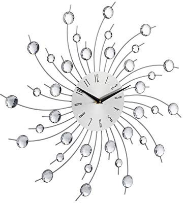 Relaxdays XL glänsande väggklocka, stor kök solsken väggklocka, modern klocka, inget tickande ljud, 50 cm diameter, silver