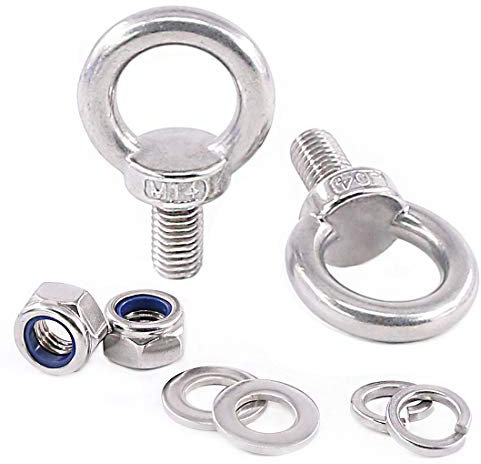 Glarks M14 Schwerlastschraube, 304 Edelstahl, Außengewinde, Maschinen, Schulter-Hebe-Ring, Augenschraube mit Kontermuttern, Sicherungsscheiben, Unterlegscheiben, Set mit 8 Stück