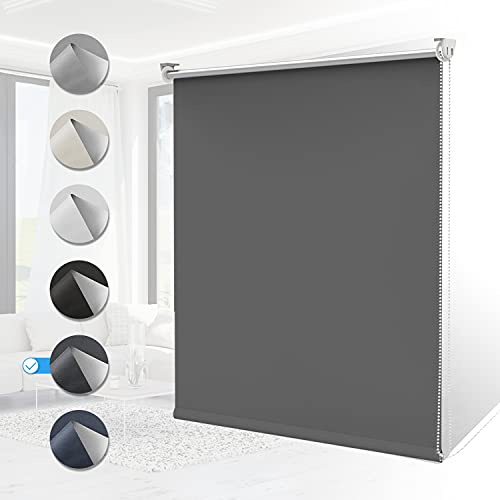 Verdunklungsrollo ohne Bohren Rollos für Fenster B45 x H150 cm (Stoffbreite 40cm) Dunkelgrau Thermo Rollo Klemmfix Verdunkelungsrollo Seitenzugrollo Sicht-und Sonnenschutz Wandmontage