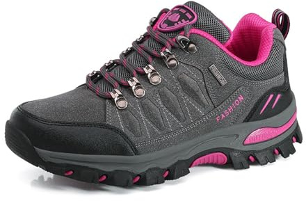 WOWEI Trekking Wanderstiefel Damen Herren Outdoor Sportlich Gleitsicher Bequem Leicht Bergstiefel Wanderhalbschuhe,98018 Grau Rosa Rot,38 EU