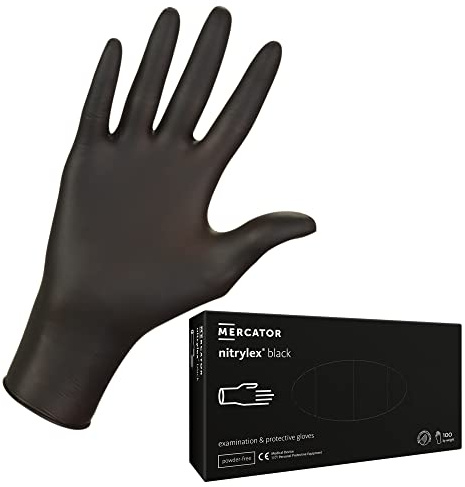 MERCATOR MEDICAL Nitrilhandschuhe, puderfreie Einweghandschuhe NITRYLEX BLACK, Größe: XL - 1000 Stück, deckende undurchsichtige schwarze Farbe, texturierte Fingerspitzen, latexfreie Einmalhandschuhe