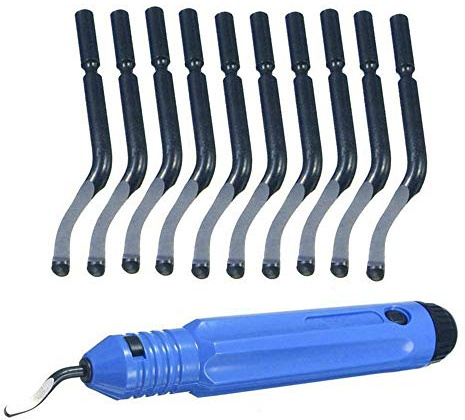 Deburring och trimningsverktyg, handborttagningsverktygsuppsättning, handtag med ett blad + 10 st borrklippsskrapor, för trä, plast, aluminium, koppar och stål, trimningsverktyg
