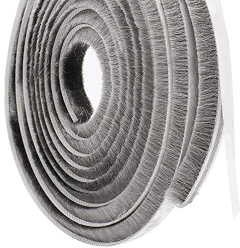 TRIXES Excluder de tirage - Brosse pour les joints de cadre de porte- pour les portes coulissantes- Fenêtres- Résistant au vent- Résistant à la poussière- Joint de porte - Gris -5M- Largeur de 0.9 cm