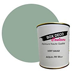 BOX DECO COULEURS Peinture meuble cuisine et salle de bain à base de laque polyuréthane mono-composante aspect satin Aqua PU MONO - 750 ml / 7.5m², Vert Sauge