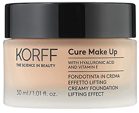 Korff Fondotinta Crema Effetto Lifting, Coprenza Media Alta con Acido Ialuronico e Vitamina E, Texture Fondente e Cremosa, Finish Satinato 02, Formato 30ml