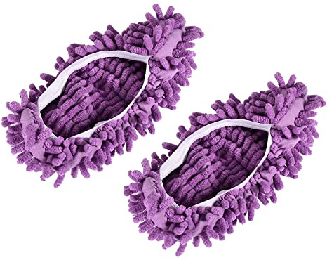 sourcing map Washable Cleaning Shoes Cover Multifunction Chenille Duster Mop Slippers Foot Socks for House Floor, Pack of 2 Purple