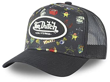 Von Dutch Cap Herren und Damen, Trucker Tatoo, Schwarz TAT0 | Unisex, Erwachsene 55,5-60cm, Verschluss Snapback, Steifes Mesh, Gebogener Schirm, Streetwear