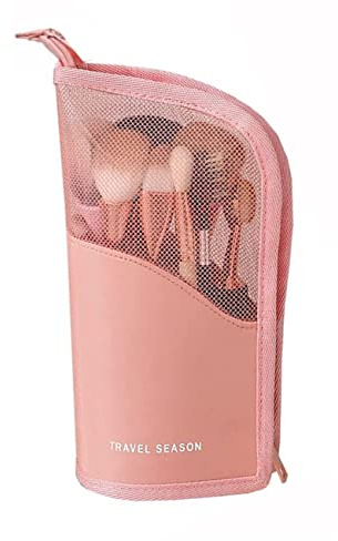 Make Up Pinsel Tasche, Reise Kosmetik Halter Stift, Make up Pinselhalter, Tragbare Reise Make Up Pinsel Tasche Kosmetik, Reißverschluss Mäppchen,für Frauen Mädchen,1 Stücke, Rosa