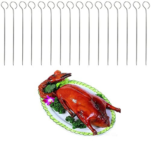 SHULLIN Pack of 16 Meat Skewers Stainless Steel Barbecue Skewers Kebab Skewers 20 cm Long Barbecue Skewers Roulade Needles Metal Skewers Grill Kabob Skewers 100% Food Grade Rustproof Stable