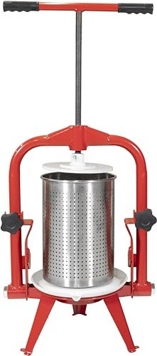 Güde Prensa de frutas OP 9 (cesta de prensa de 9 litros de acero inoxidable perforado, marco de acero macizo, recipiente colector lacado apto para alimentos, mecanismo de impresión giratorio, husillo