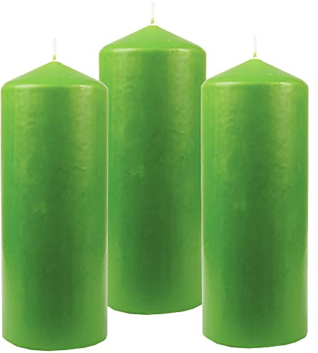 HS Candle Stumpenkerzen Wachskerzen Ø6cm x 17cm (3er Pack) Limette - Lange Brenndauer, Hergestellt in EU, Kerzen Blockkerzen - Wachs Stumpen