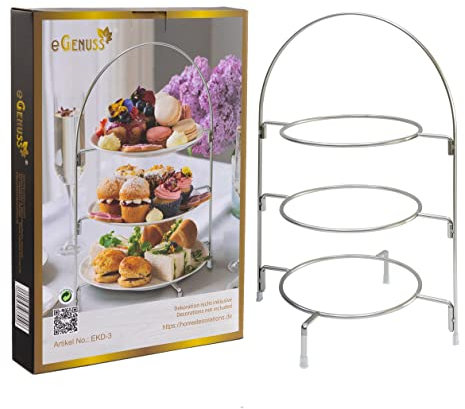 eGenuss Alzata per Dolci a 3 Livelli in Acciaio Inossidabile | Espositore Buffet Elegante con Piedini Antiscivolo, Facile da Montare, Riutilizzabile per Torte, Cupcake, Sushi, Frutta e Stuzzichini