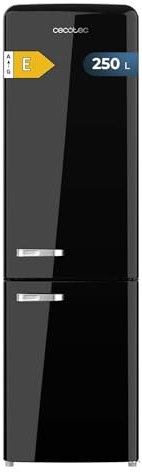 Cecotec Frigorífico Combi Retro 250L Bolero CoolMarket Combi Origin 250 NF Black E. Total no Frost, Fast Cooling, Multi Airflow, Himidity Box, Alarma Puerta, 54 x 68,8 x 186,5cm, Negro