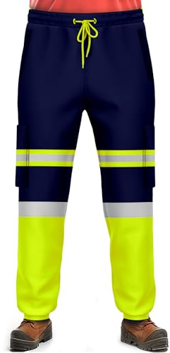 NOROZE Herr Hi Vis-byxor arbetsverktyg och säkerhetsbyxor reflekterande tejp |två toner hög synlighet joggingunderdelar, strid sidoficka, Stil 5: Neongrön/marinblå, XL