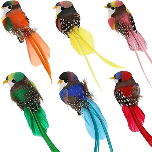 Diyxisk künstliche Deko Vögel, Osterdeko Geschenk, Vogel im 6 Stücke Pack, Frühlingsdeko, Weihnachtsdeko für Garten Urlaub Party Hausdeko (6 Farben)