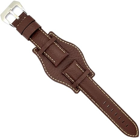 diloy Uhrenarmband Leder Bison Prägung style bund mit unterlage 386 | Rindslederarmband kompatibel mit Fossil CH2592 CH2564 CH2565 CH2891 CH3051 Fliegerstil mit unterlage 5 mm stark