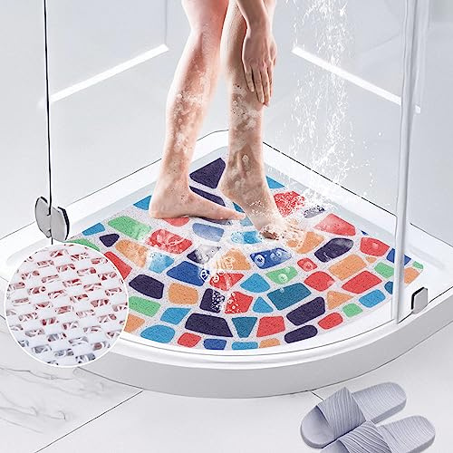 7VSTOHS Eck Duschmatte rutschfest, Weich Komfort Sicherheits Badewannenmatte mit Ablauflöchern, PVC-Luffa Massage Duschmatten für Nassbereiche, Schnell Trocknend und Schimmelresistent