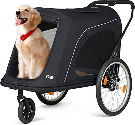 Beberoad 2-in-1 Hunde Fahrradanhänger & Buggy, Klappbar für Tiere bis 45kg, R8 (Schwarz)