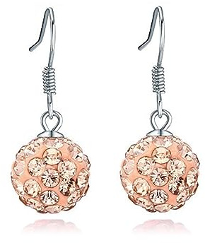 Bellitia Jewelry Shamballa Kugel Kristall Silber 925 Hängend Ohrringe Runde Disco Ball Ohrhänger Rot Creme Lila Schwarz Weiß Rosa, Haken Ohrringe Kristall Tropfen Ohrschmuck Baumeln, 8MM