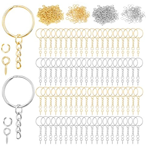 440 STK Schlüsselanhänger Ring Set,Schlüsselring mit Kette für DIY Basteln | Schlüsselanhänger Basteln Spaltschlüsselringe mit Gliederkette, Keyring Chain mit Offene Binderinge & Ösenstifte für Schmuck