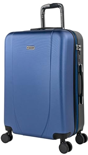 ITACA - Maleta Mediana 55x40x20 de Viaje rígidas Trolley con 4 Ruedas Dobles para Avion Ligera Equipaje de Mano candado de combinación., Azul Marino-Antracita