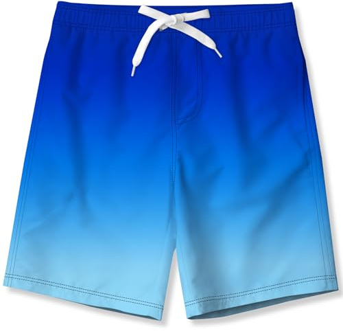 Fanient 3D-tryckta badstammar för barn snabbtorkande strandkläder sport löpning fotboll badbräda shorts, Blå, 10-11 år