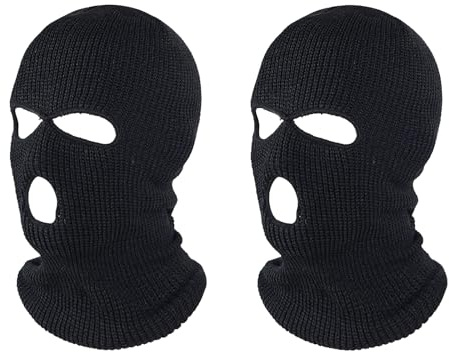 Zhongtou 2 Stück Sturmhaube Schwarz 3 Loch Gestrickte Skimaske Winter Sturmmaske Balaclava Baumwolle Wintermaske für Damen Herren Winter Motorrad Fahrrad Skifahren
