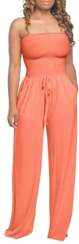 RMBLYfeiye Jumpsuit Damen Elegant Hosenanzug 2 Teilig Einmal Schutzanzüge Tube Top Sexy Mit Taschen Straight Leg Arbeitsoverall