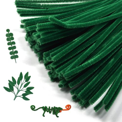 200 Stück Chenilledraht, 30cm Pfeifenputzer zum Basteln Grün | Biegbar Pfeifenreiniger, Pipe Cleaner mit Flauschigem Plüsch, Biegeplüsch Basteldraht für Basteln, Dekorieren, Weihnachten