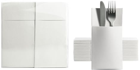Aroba 1000 Soft Point Besteckservietten weiches Material, Volumen & Struktur | fertig gefaltete Servietten mit Schlitz | 39x38 cm 1/8 Falz Bestecktasche |Gute Qualität Weiß