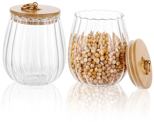 Oungy 2 Stück Vorratsdosen Glas Mit Deckel,750ml Aufbewahrungsglas mit Deckel aus Bambus,Vorratsgläser aus Borosilikatglas, Bonbonglas mit Deckel für Tee, Kaffee,Nüsse,Kekse,Gewürz