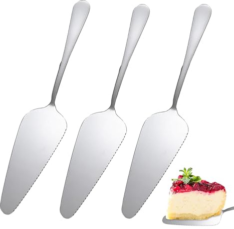 Fuletooye 3 Pieces Cake Slice and Pie Server, Stainless Steel Cake Slicer and Server Cake Cutter with Serrated Edges Pizza Server Cake Cutting Spatula for Party Kitchen