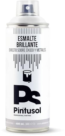 PINTUSOL Bombe Peinture Émail Antirouille Brillant Blanche, Finition Brillante Résistant aux UV Haute Opacité, Direct sur Rouille Fer Métal, Application Facile, Spray Professionnel Blanc 400ml