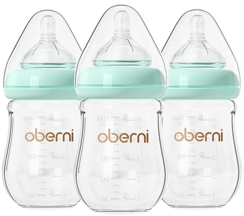 Glas Babyflasche 150ml mit Anti-Kolik Ventil & Weithals | Für Neugeborene 0-3 Monate | Silikonsauger Stufe S, Brustähnlich & BPA-Frei | Blau | 3 Stück