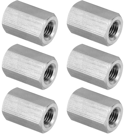 PATIKIL 6 Stück M8 x 20 mm Sechskant-Kupplungsmuttern Silberton | Feingewinde Sechskant Hülsenmutter Verbindungsmutter Gewindehülse Langmutter, 304 Edelstahl