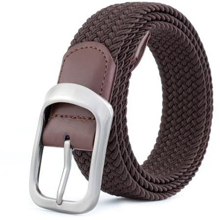 BOZEVON Flätat Stretchigt Bälte för Män - Andningsbart Stretch Vävt Bälte Unisex Män Kvinnor Flätat Elastiskt Bälte Casual Justerbara Midjebälten Brun