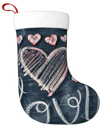 JEJEA Weihnachtsstrümpfe mit Aufschrift I Love You mit Herzen, 45,7 cm, Weihnachtsstrümpfe für Urlaub, Dekoration, Weihnachtsschmuck