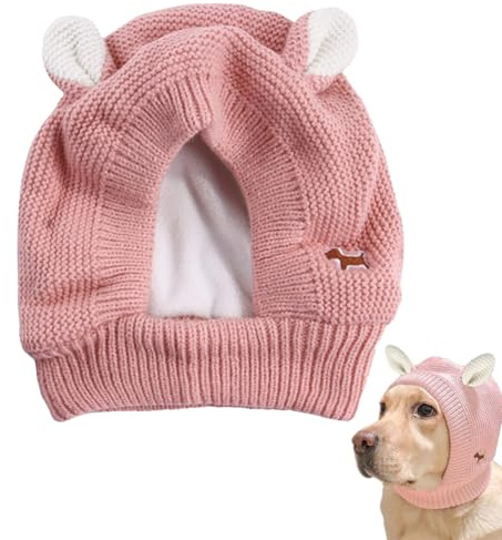 1 pezzo Cappello invernale in pile rosa per animali domestici, cappello a maglia in cotone per animali domestici, simpatico cappello a maglia con orecchie per cani di taglia media, grande e gatti